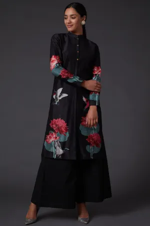 Black Digital Printed Kurta With Palazzo