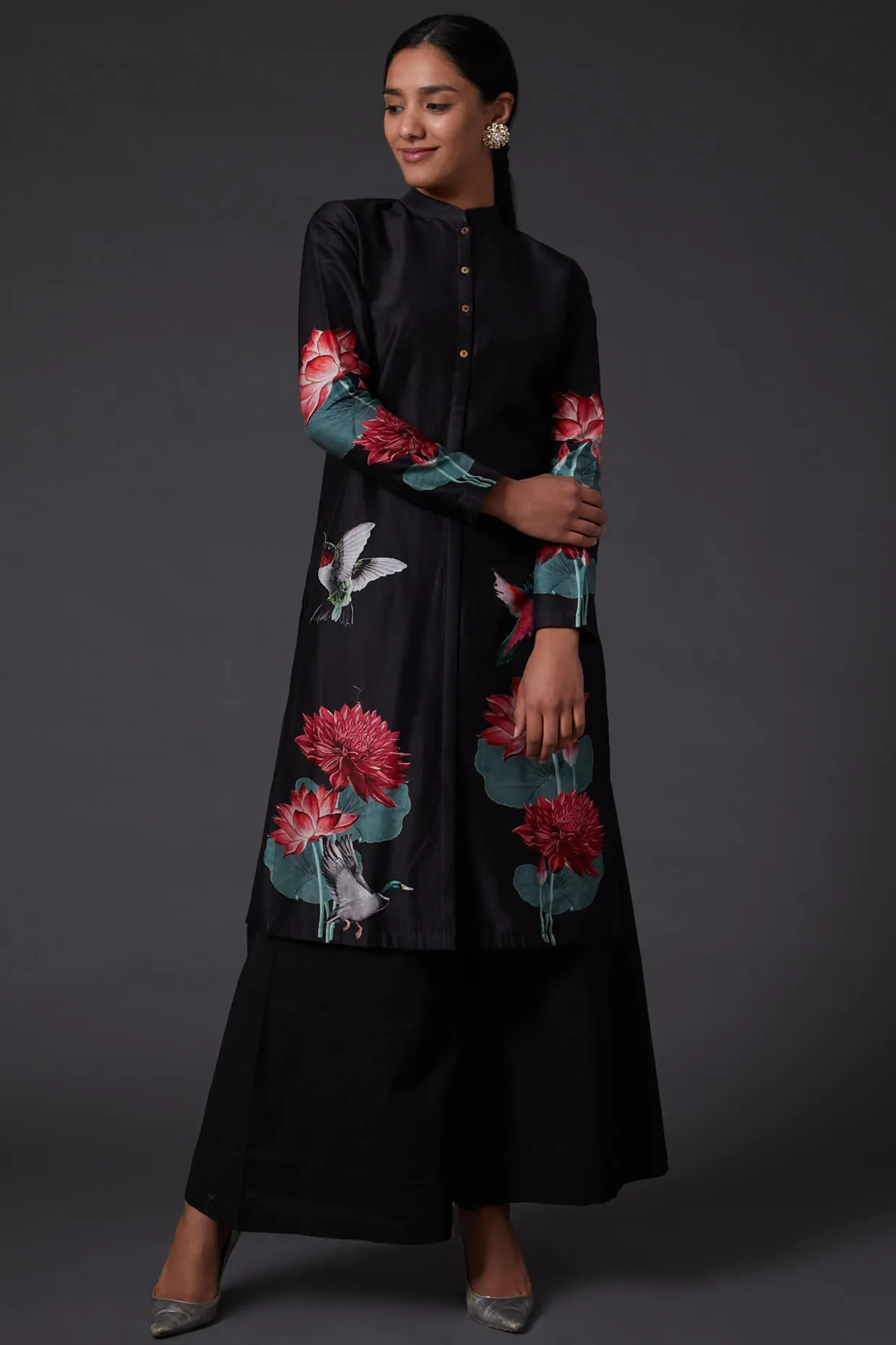 Black Digital Printed Kurta With Palazzo