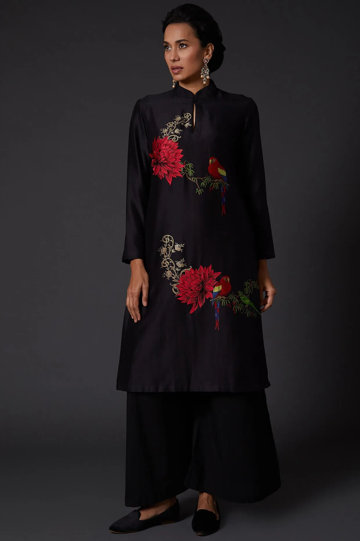 Black Embroidered Kurta With Palazzo