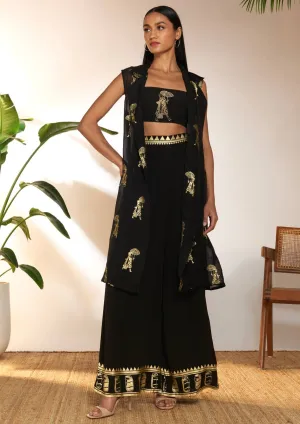Black embroidered shrug and pant set