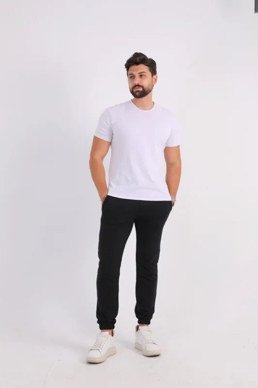 Black Melton Cuffed Sweatpants