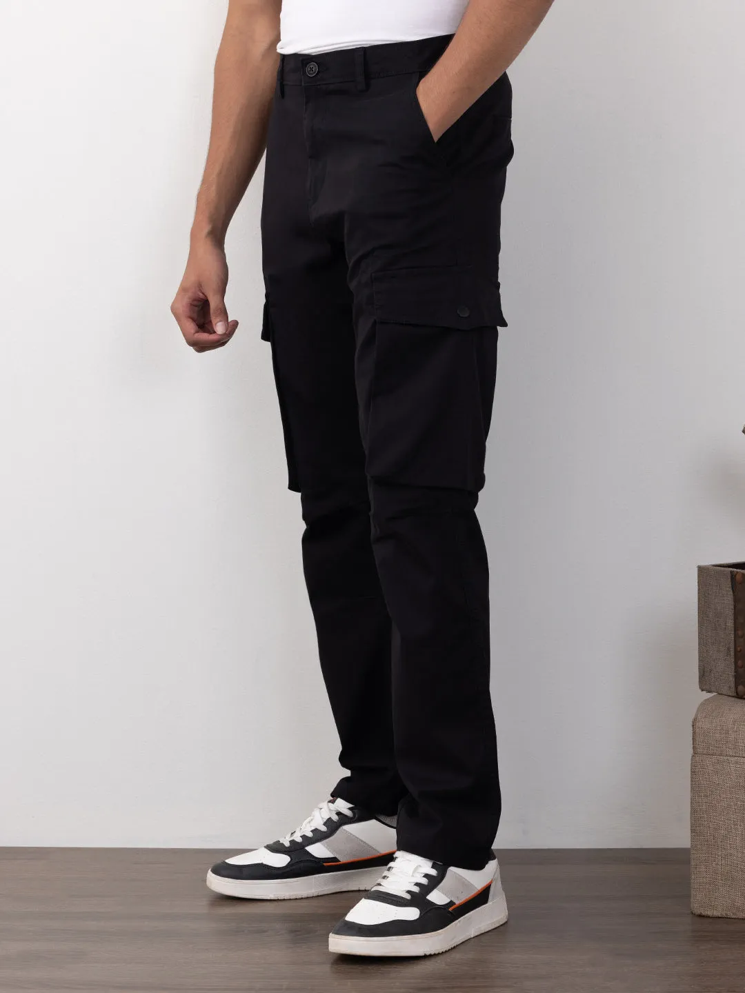 Black Plain Cargo Pants