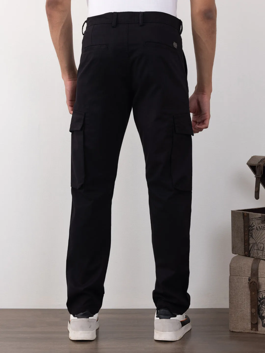 Black Plain Cargo Pants