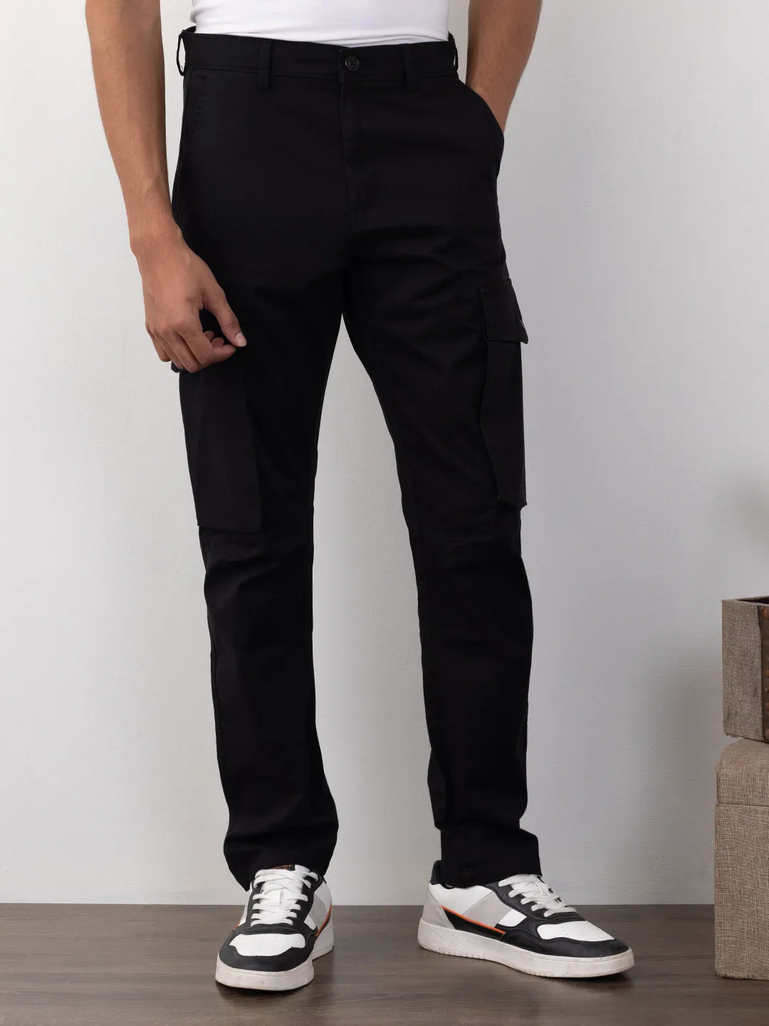 Black Plain Cargo Pants