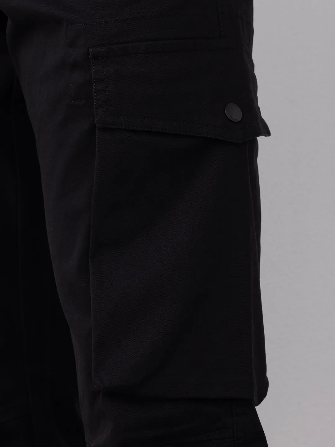 Black Plain Cargo Pants