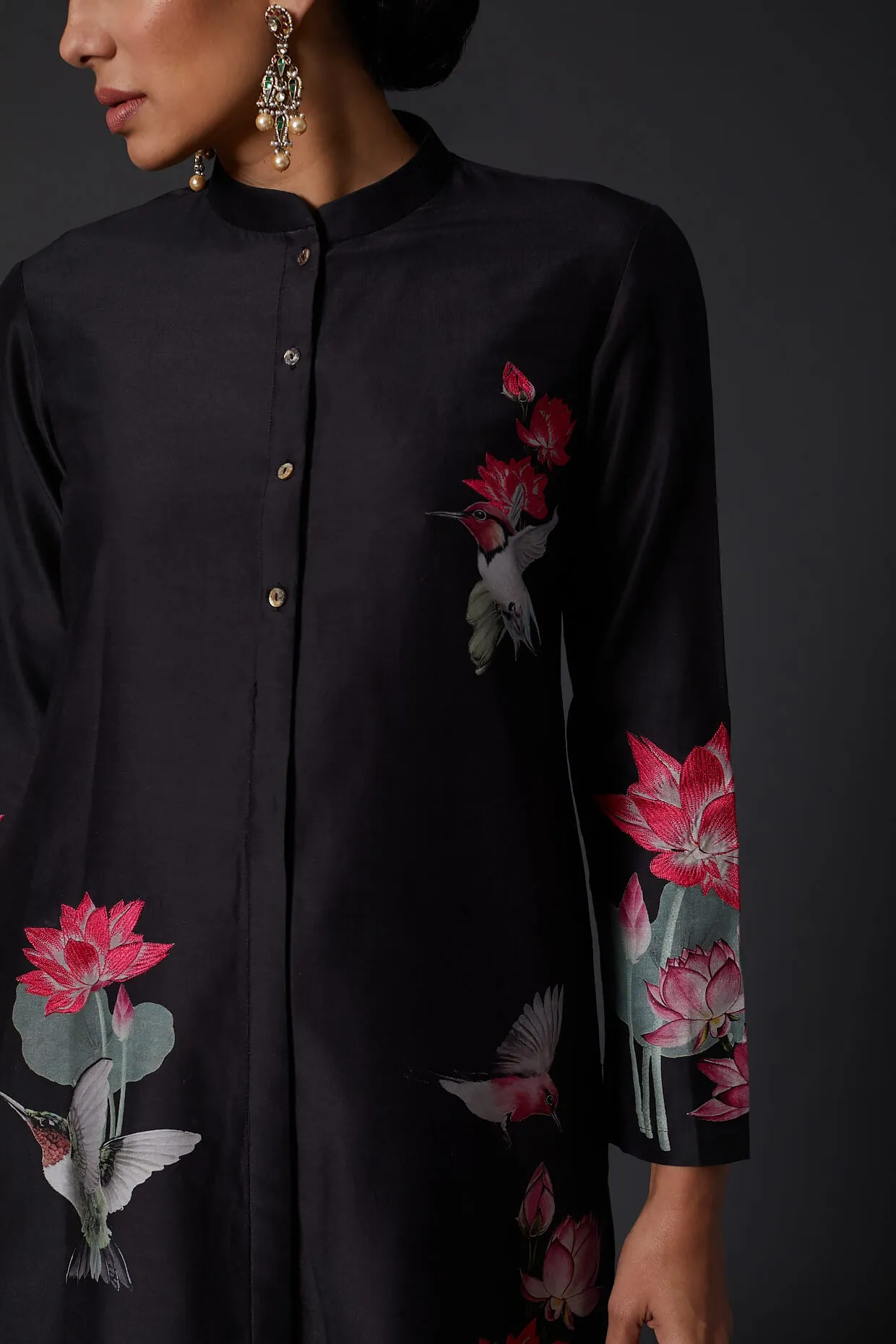 Black Printed Embroidered Kurta With Palazzo