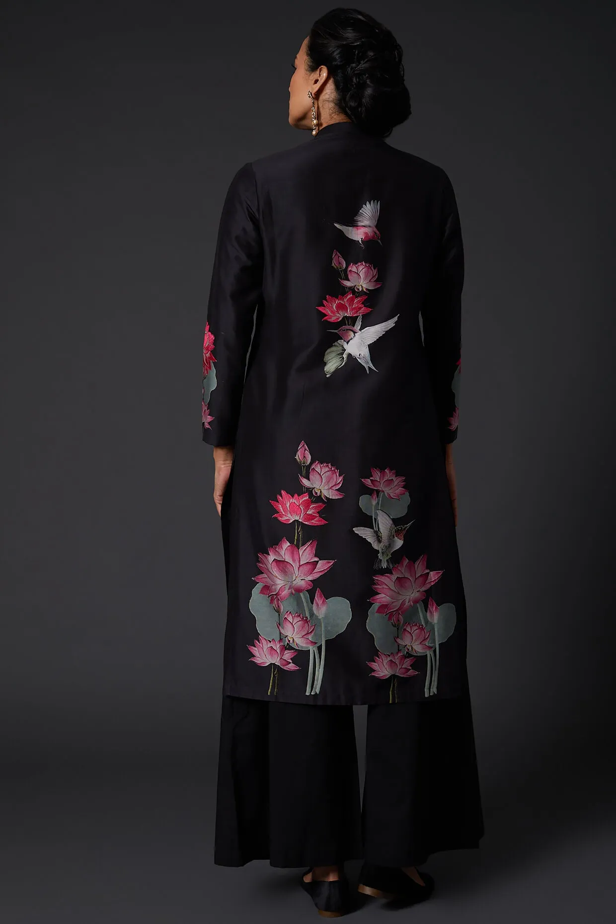 Black Printed Embroidered Kurta With Palazzo