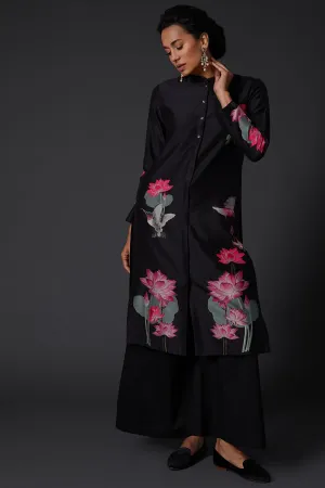 Black Printed Embroidered Kurta With Palazzo