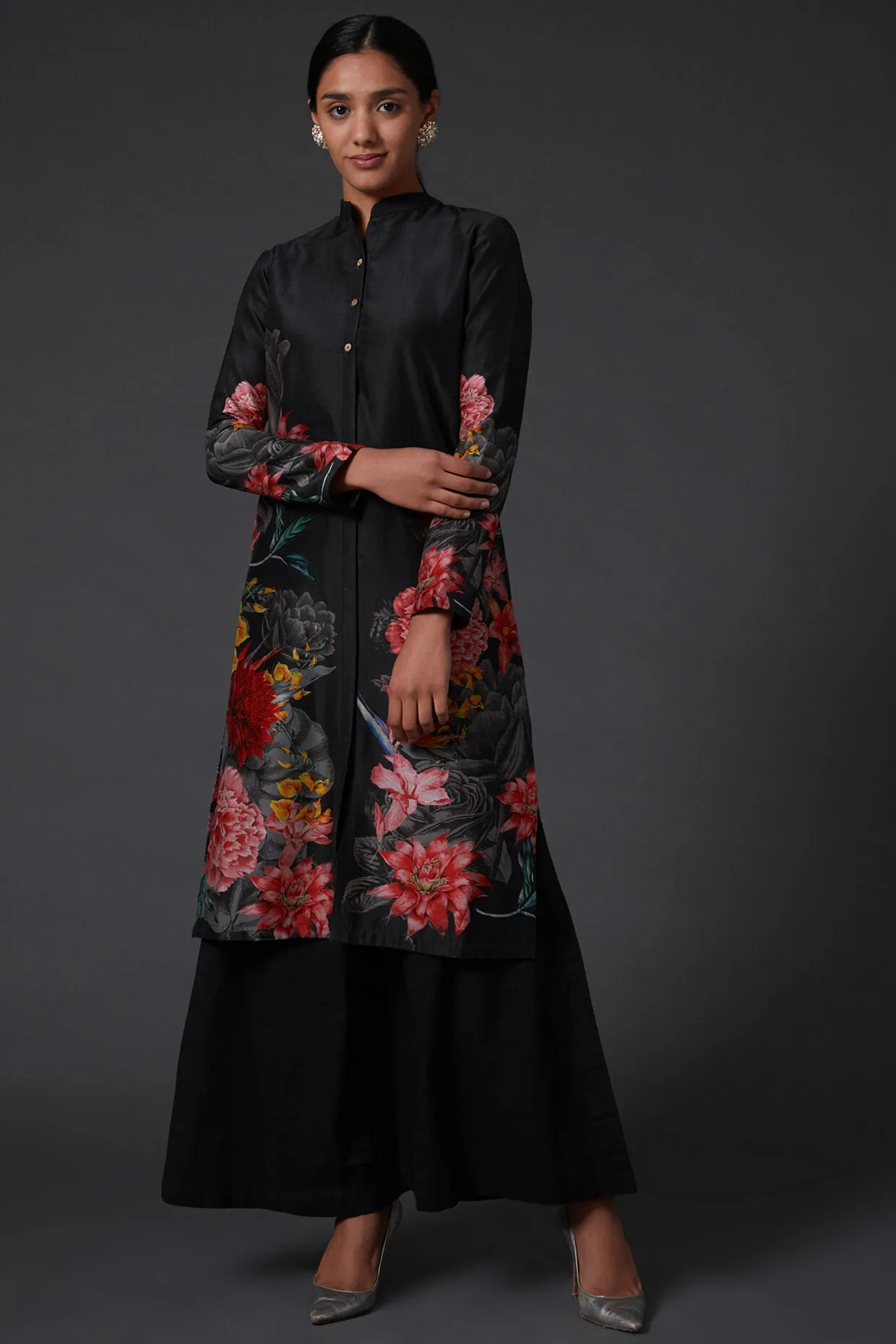 Black Printed Kurta With Palazzo