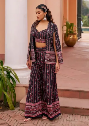 Black printed palazzo and cape set