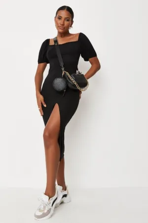 Black split milkmaid midaxi dress