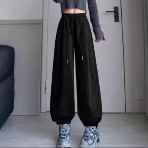 Black Wide Leg Solid Joggers