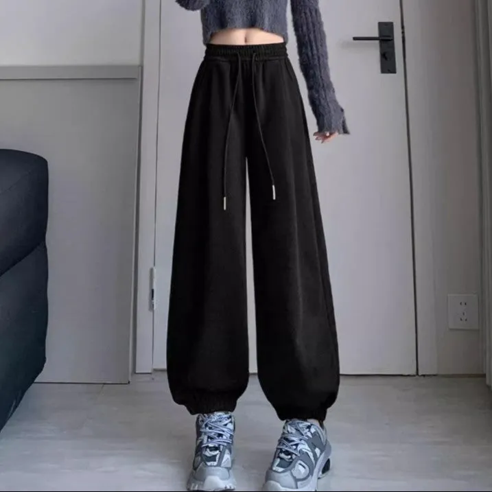 Black Wide Leg Solid Joggers