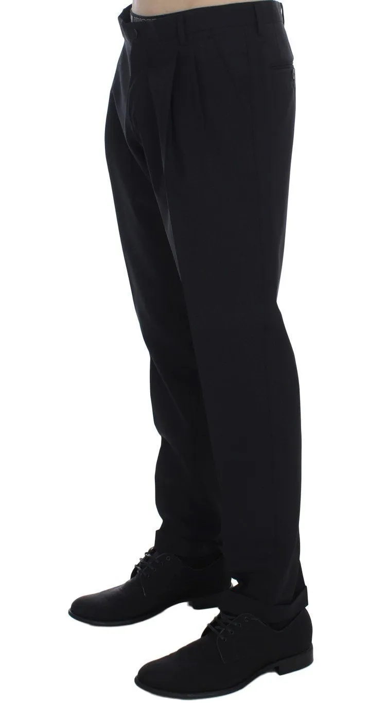 Black Wool Stretch Formal Slim Fit Dress Pants
