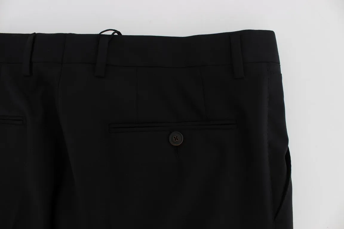 Black Wool Stretch Formal Slim Fit Dress Pants