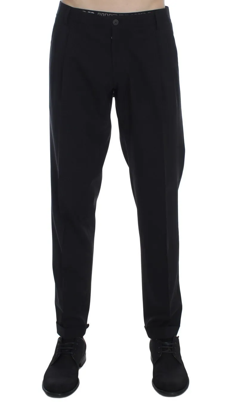 Black Wool Stretch Formal Slim Fit Dress Pants