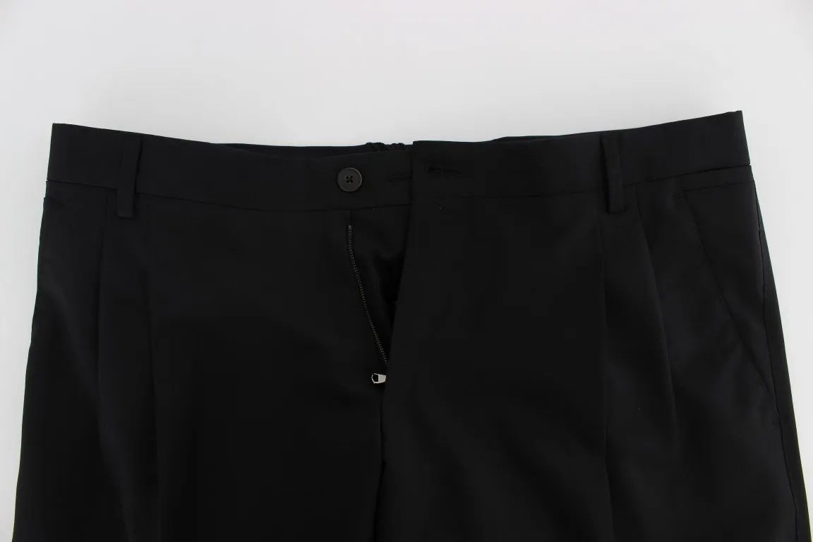 Black Wool Stretch Formal Slim Fit Dress Pants
