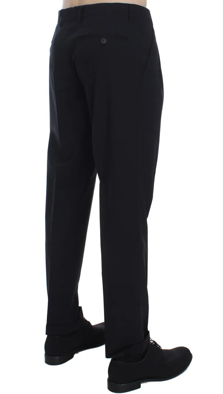 Black Wool Stretch Formal Slim Fit Dress Pants
