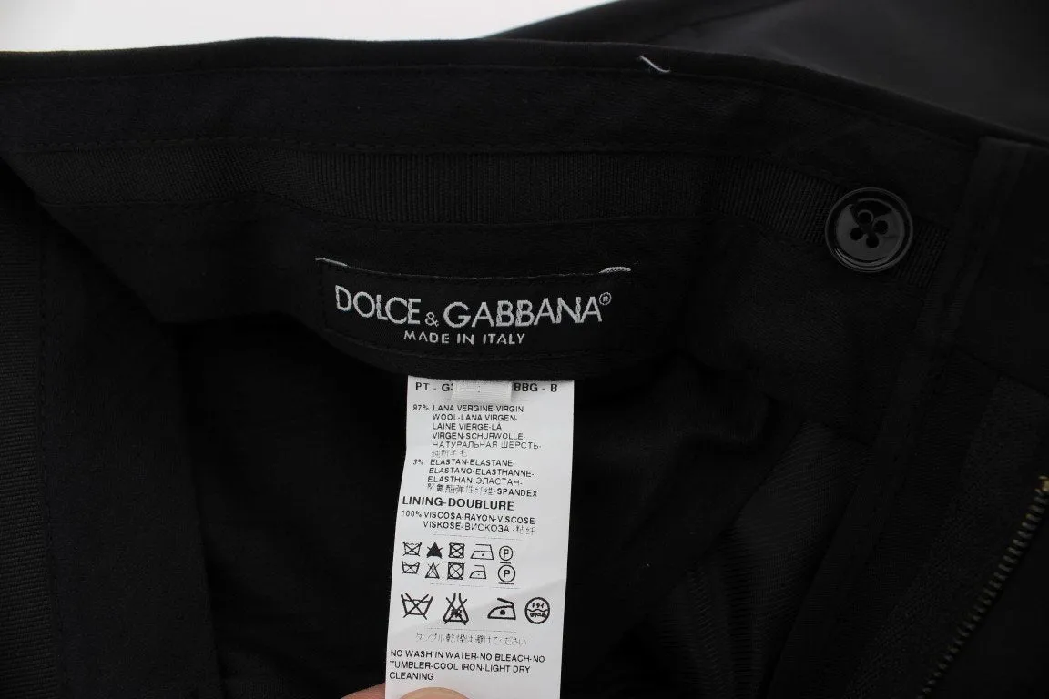 Black Wool Stretch Formal Slim Fit Dress Pants