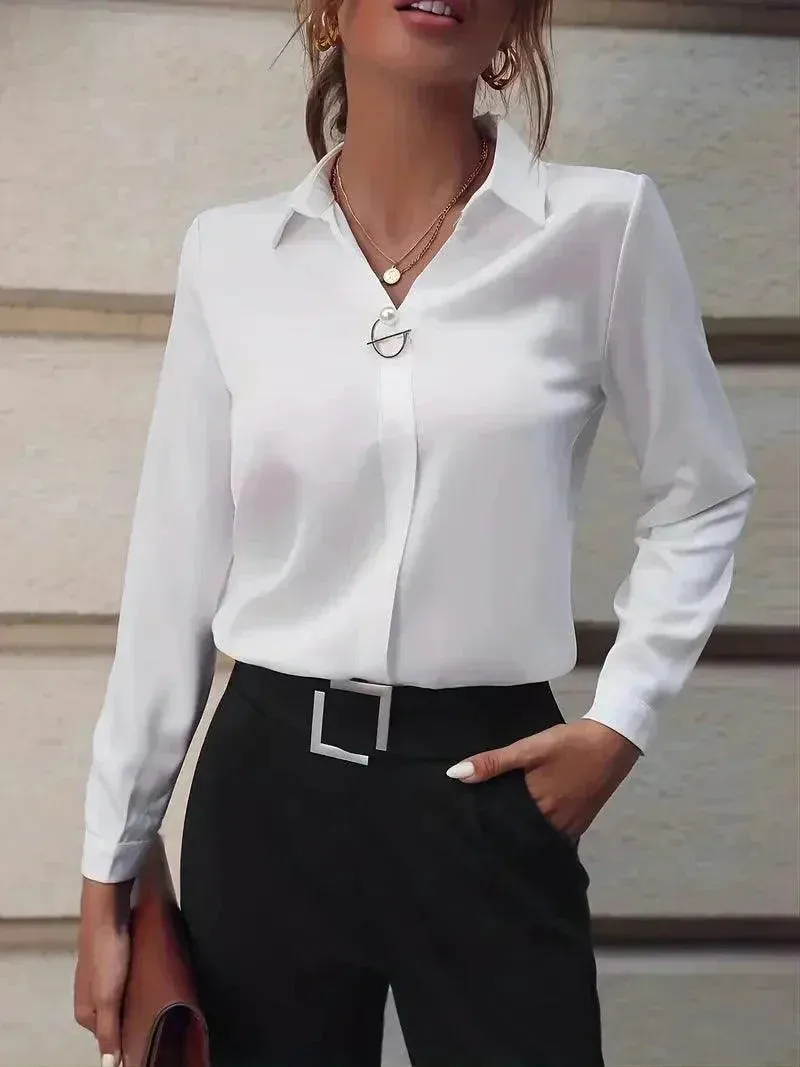 Blouse Elara™ | Women's Long Sleeve Button-Down Business Shirt | Soft Cotton, Tailored Fit & Professional Style