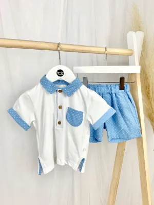 Blue & White Spotty Short Set
