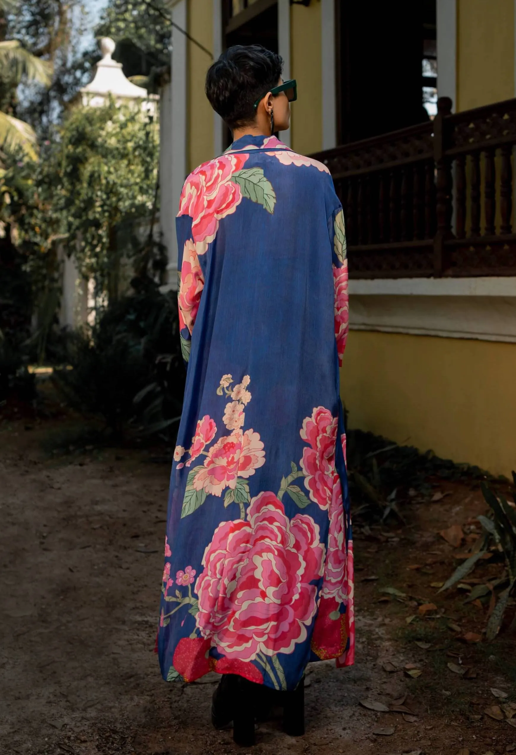 Blue blooming big floral jacket and palazzo set