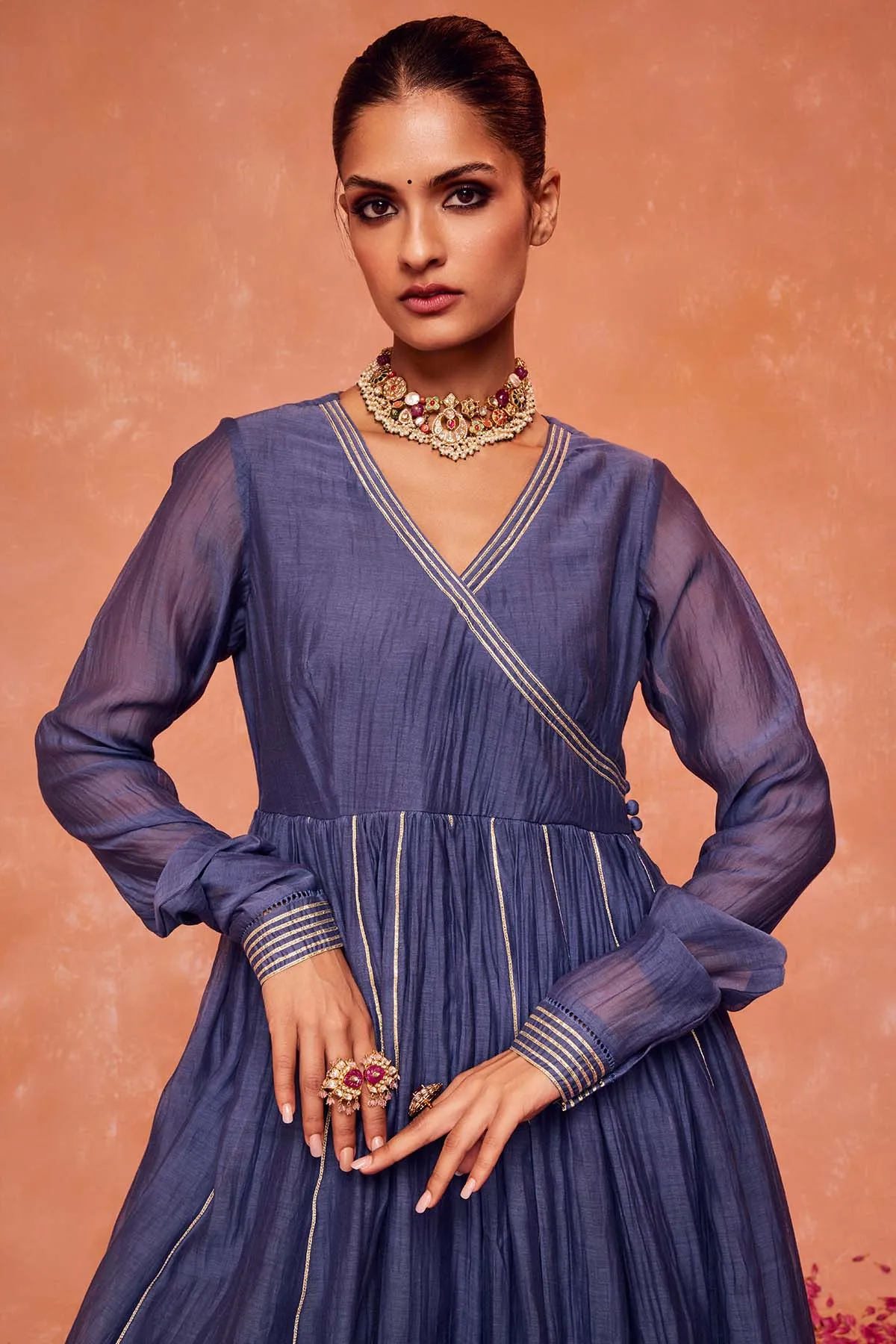 Blue Cotton Silk Anarkali Set