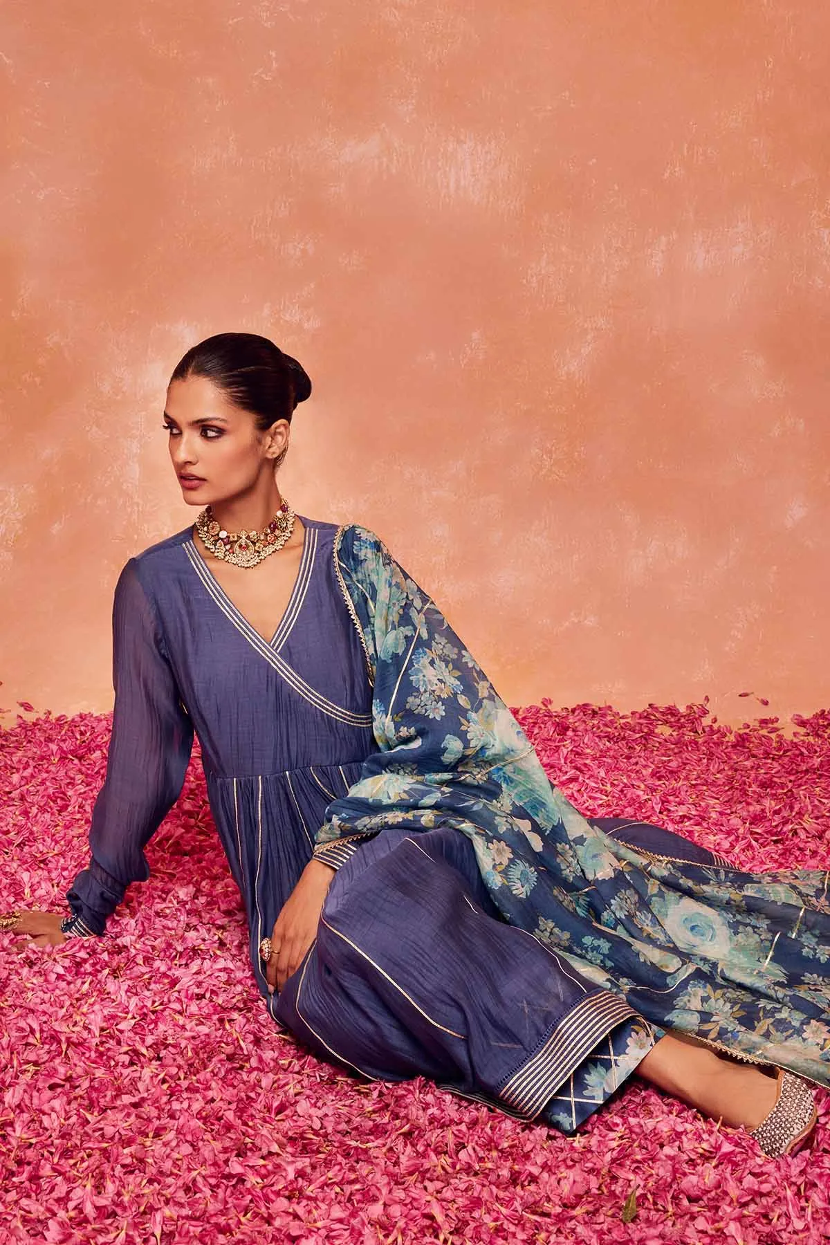 Blue Cotton Silk Anarkali Set