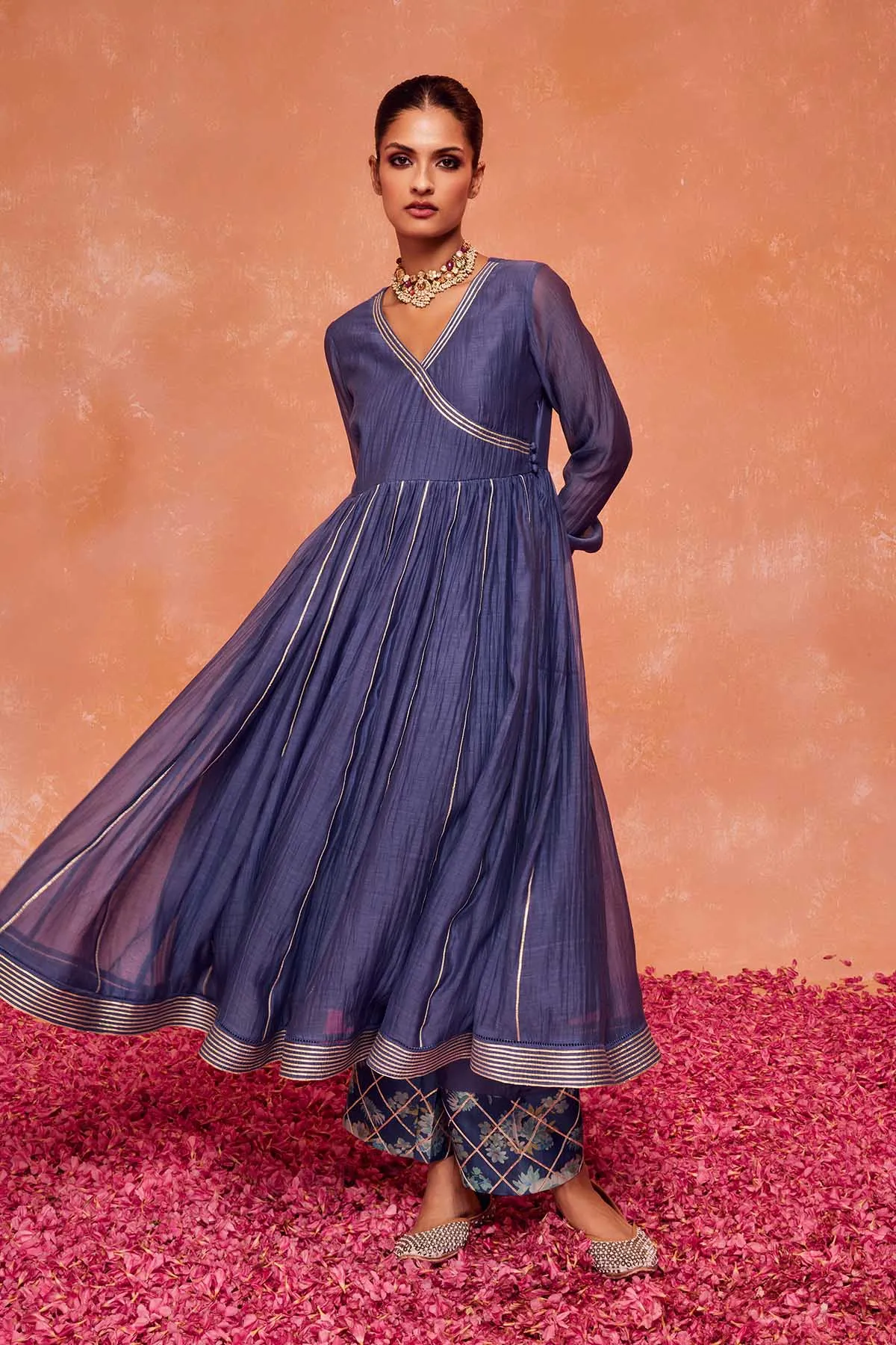 Blue Cotton Silk Anarkali Set