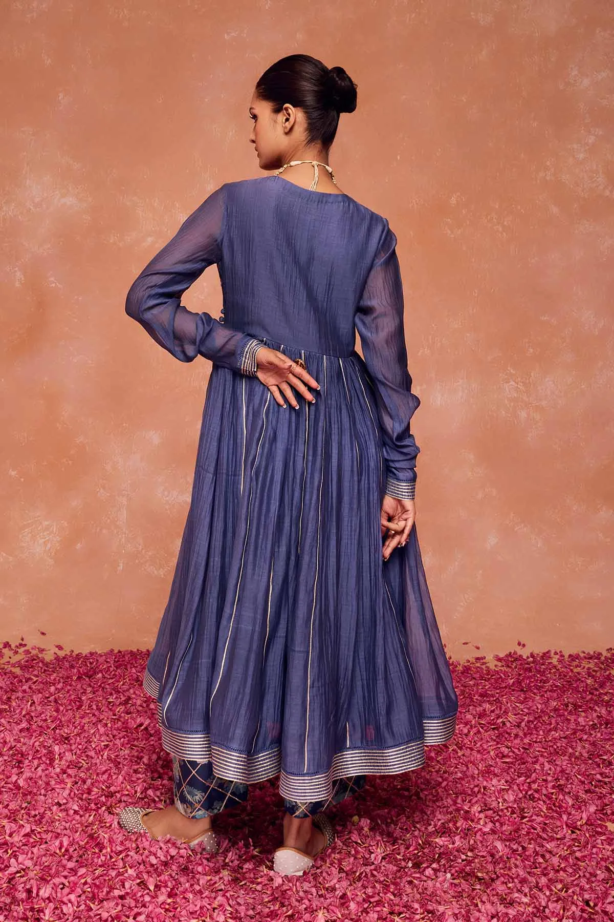 Blue Cotton Silk Anarkali Set