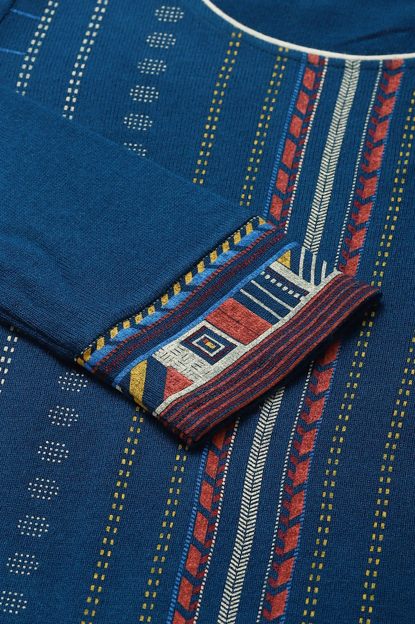 Blue Printed Winter kurta with Straight Palazzos