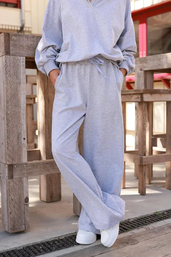 Blue Stripe Heather Wide-Leg Jersey Travel Pants
