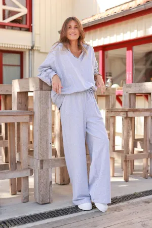 Blue Stripe Heather Wide-Leg Jersey Travel Pants