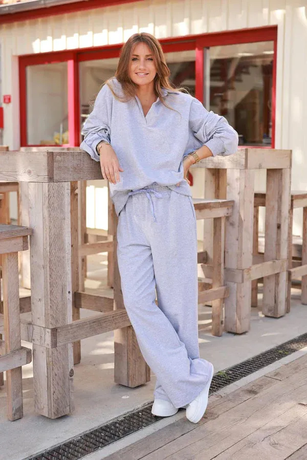 Blue Stripe Heather Wide-Leg Jersey Travel Pants