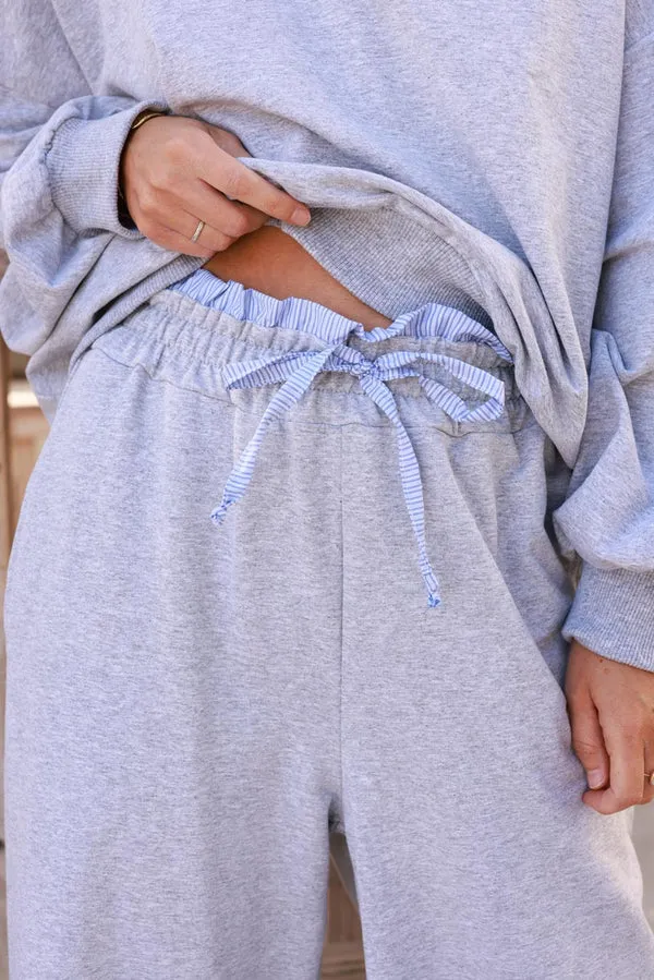 Blue Stripe Heather Wide-Leg Jersey Travel Pants