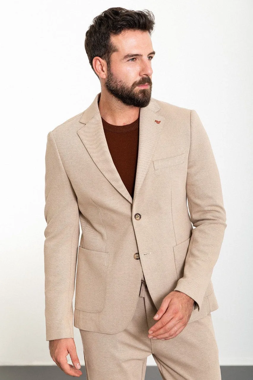 Brabion Rocco Beige Slim Fit Notch Lapel Suit for Modern Men