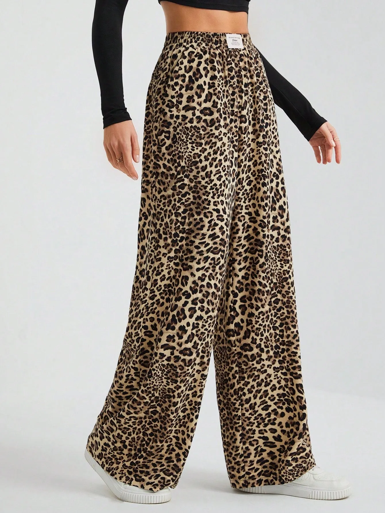 Brown Animal Print Wide Leg Joggers