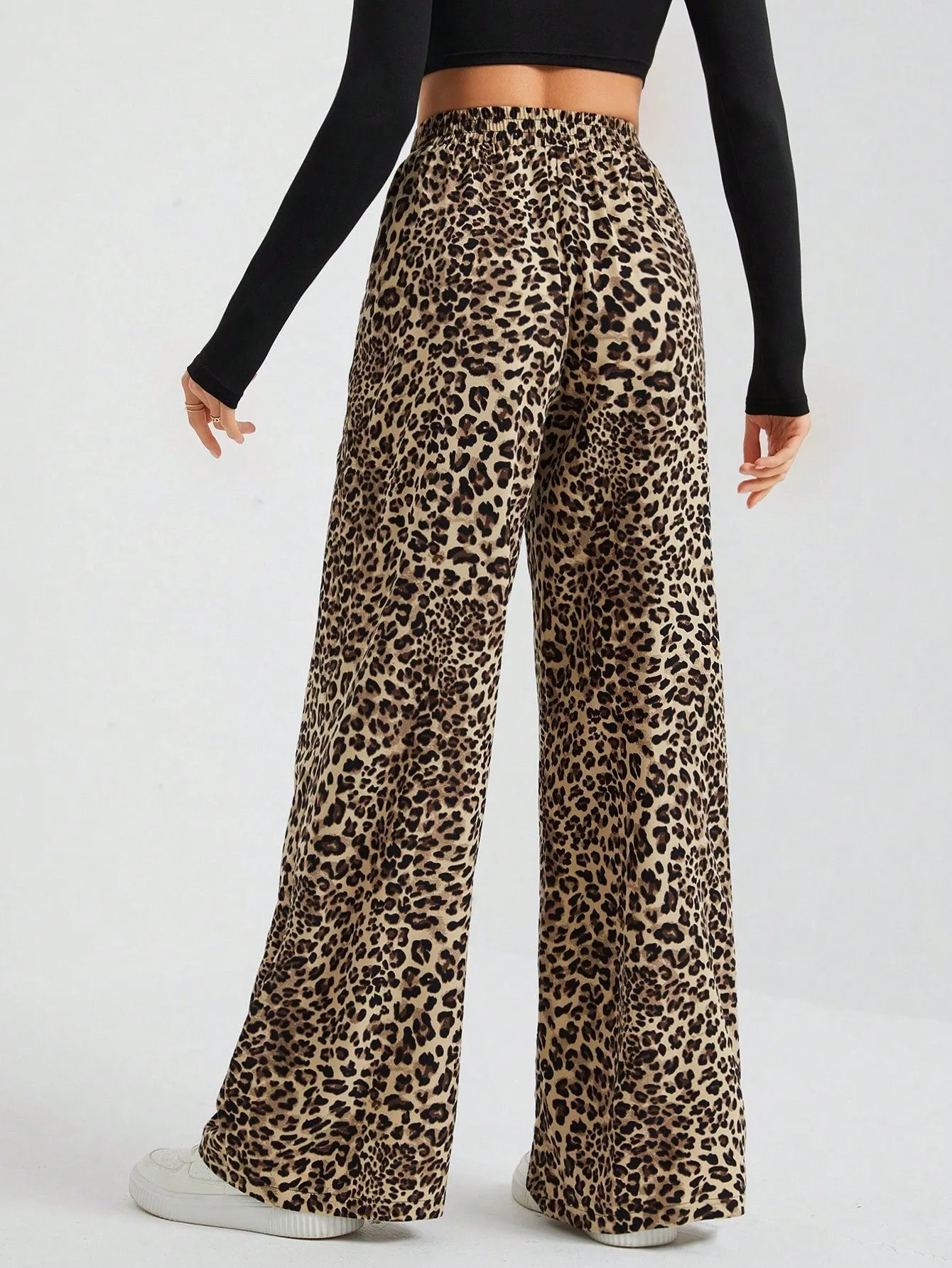 Brown Animal Print Wide Leg Joggers