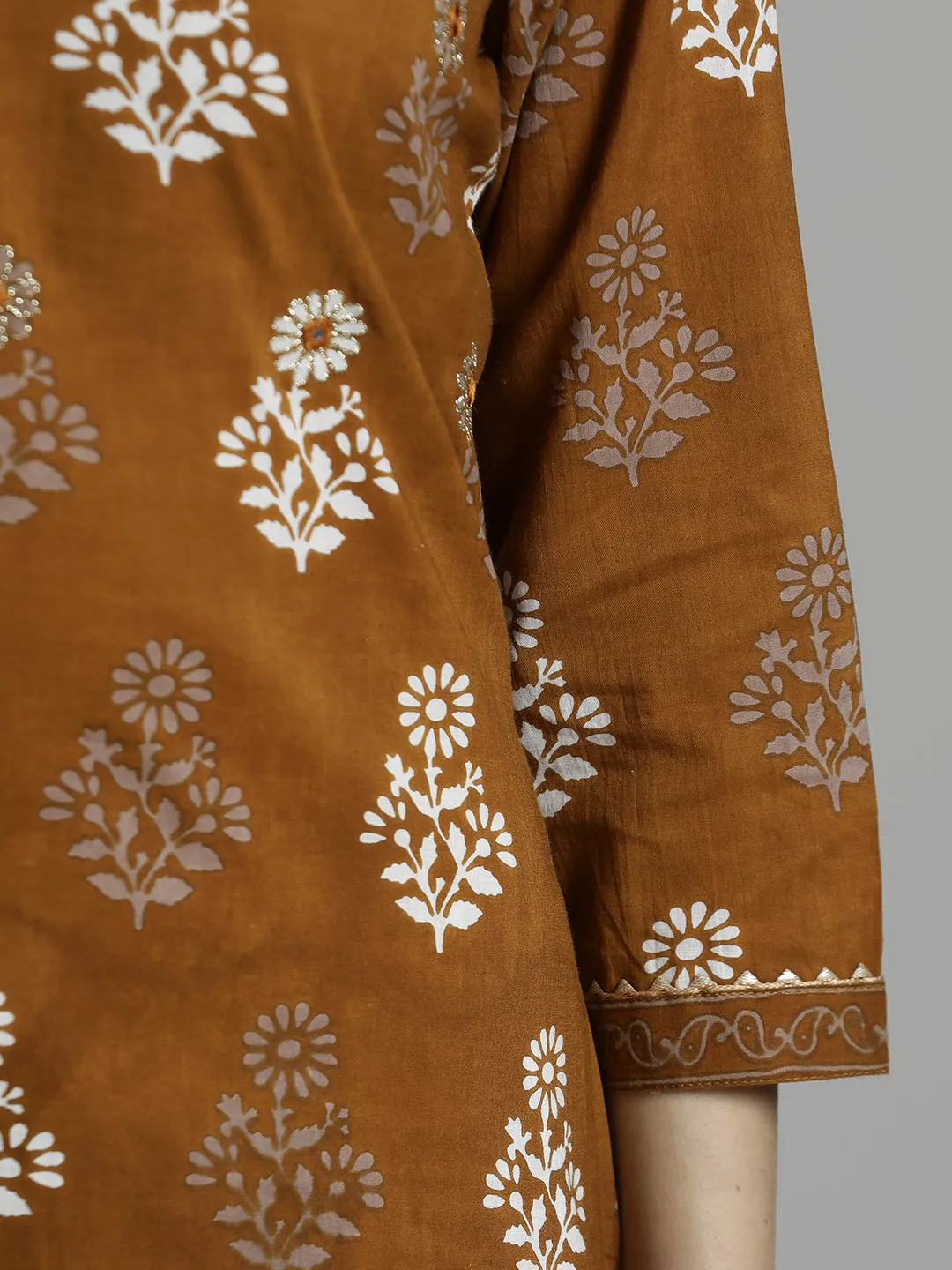 Brown Ethnic Motif Printed Pure Cotton Suit Set