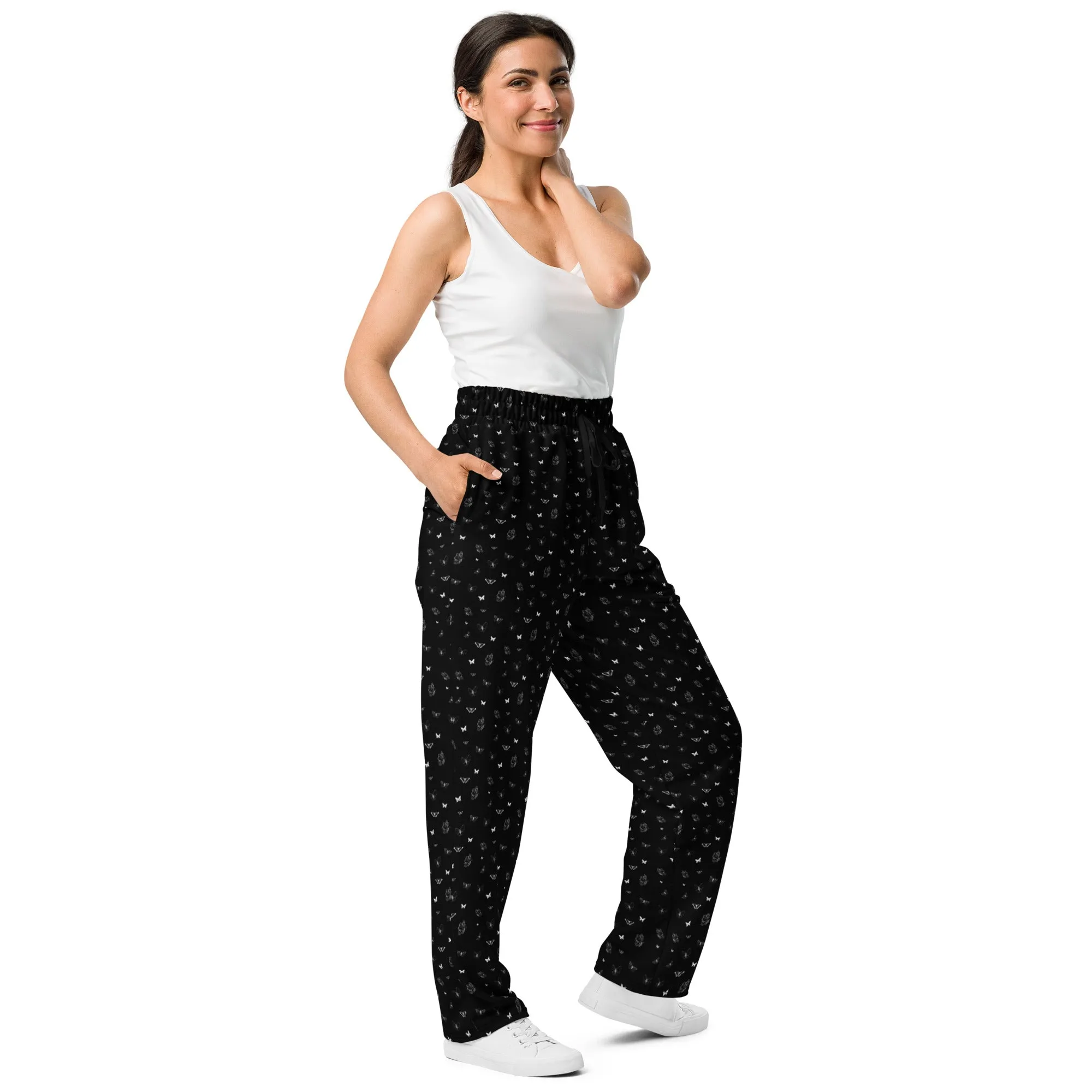 Butterfly Print Joggers | Black | Made from Recycled Materials