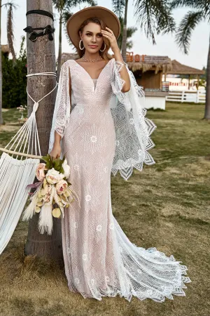 BYG-12 Deep V-neck, bat sleeves, slim fit mermaid wedding dress, high-end lace appliqués