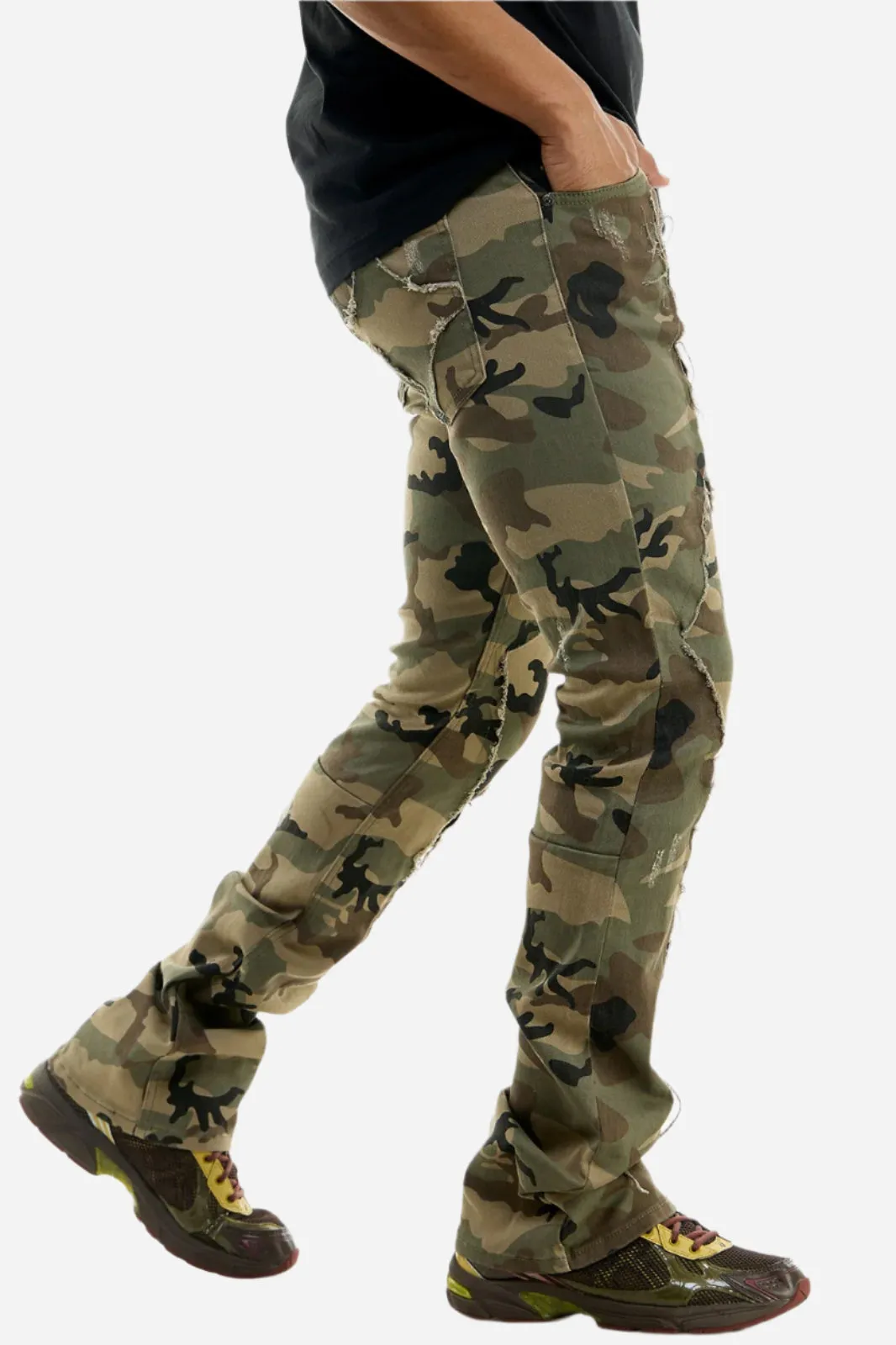 Camo(Khaki) Diamond Skinny Flare Pant -  Khaki Stacked Flare Fit