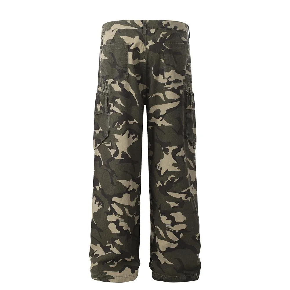 Camouflage Overalls Men's Loose High Street Design Sense Pocket Wide Leg Straight Trousers Outdoor Camouflage Casual Trendy Pants