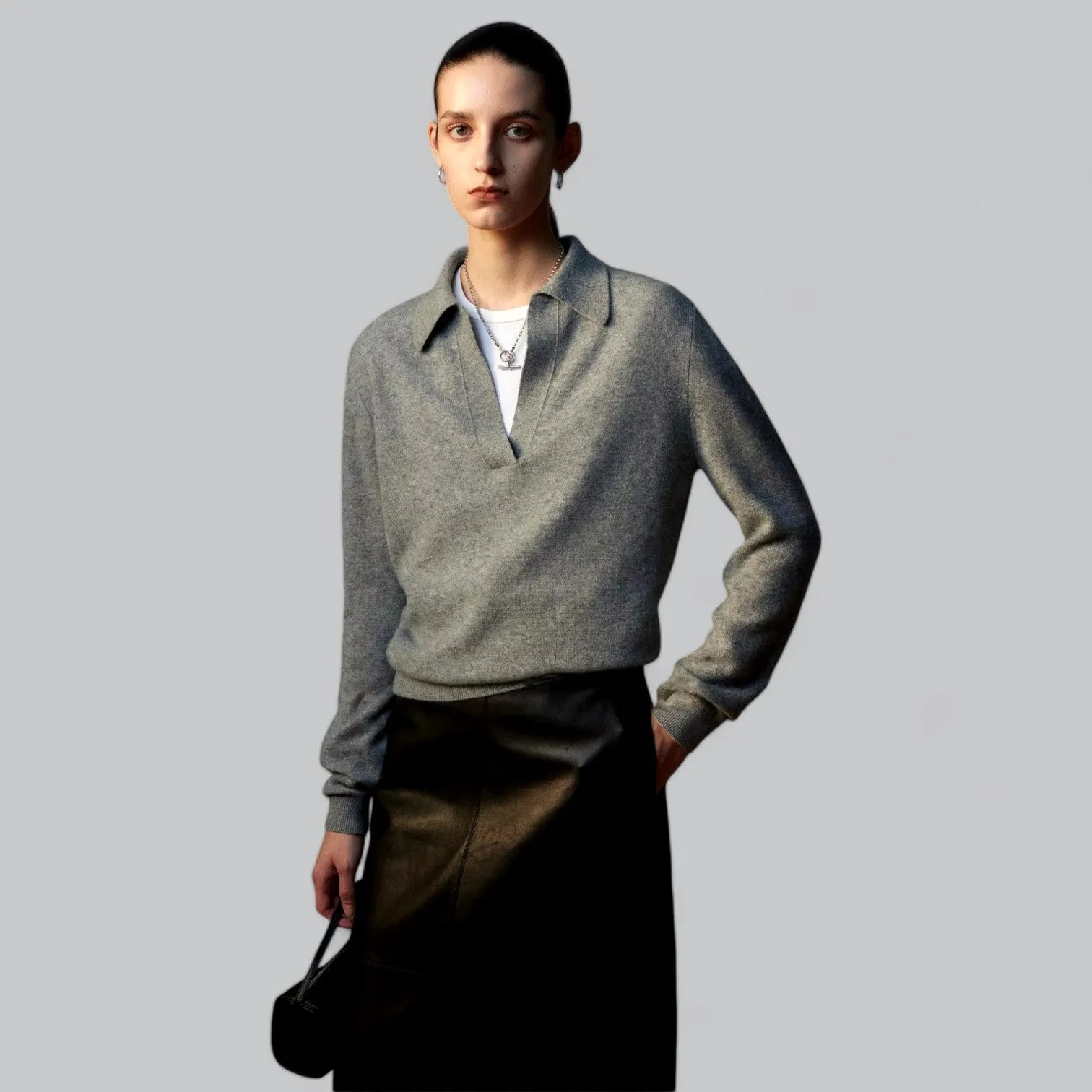 Cashmere Long Sleeve Polo V-Neck Sweater for Men | Soft, Warm, Lightweight Knitwear
