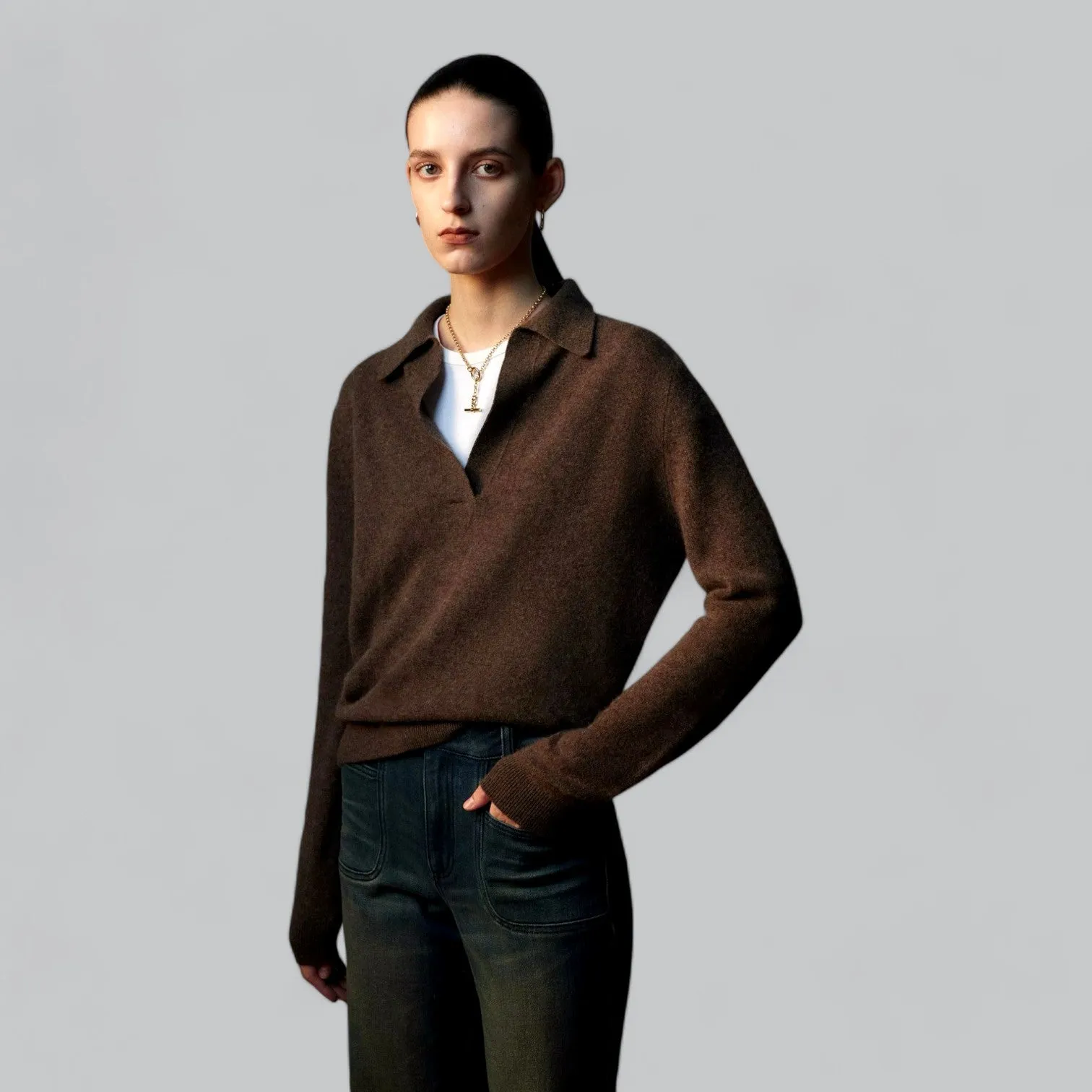 Cashmere Long Sleeve Polo V-Neck Sweater for Men | Soft, Warm, Lightweight Knitwear