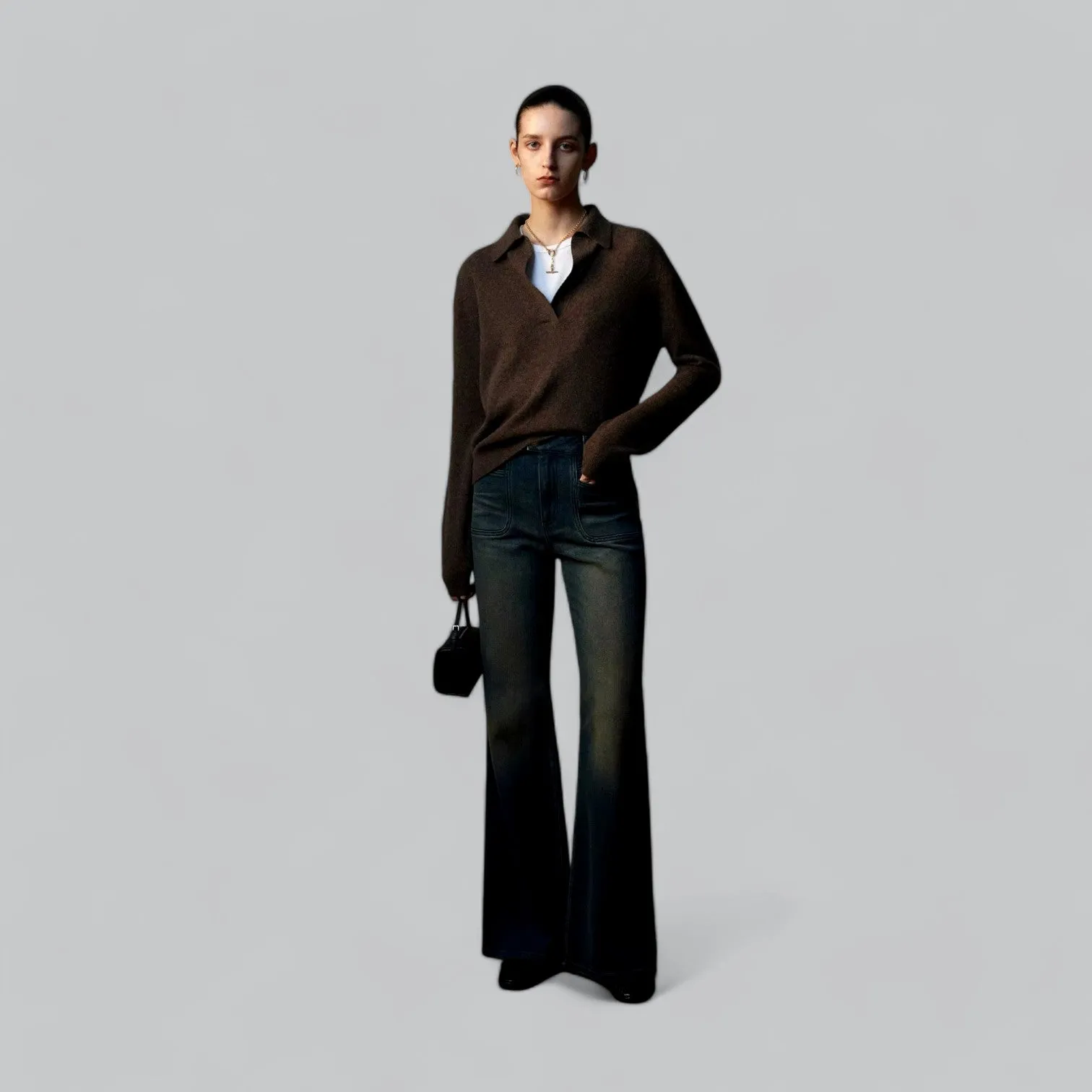 Cashmere Long Sleeve Polo V-Neck Sweater for Men | Soft, Warm, Lightweight Knitwear