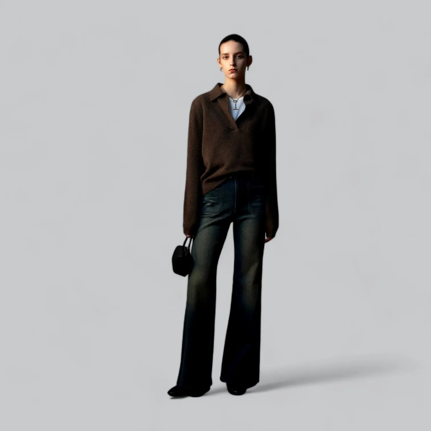 Cashmere Long Sleeve Polo V-Neck Sweater for Men | Soft, Warm, Lightweight Knitwear