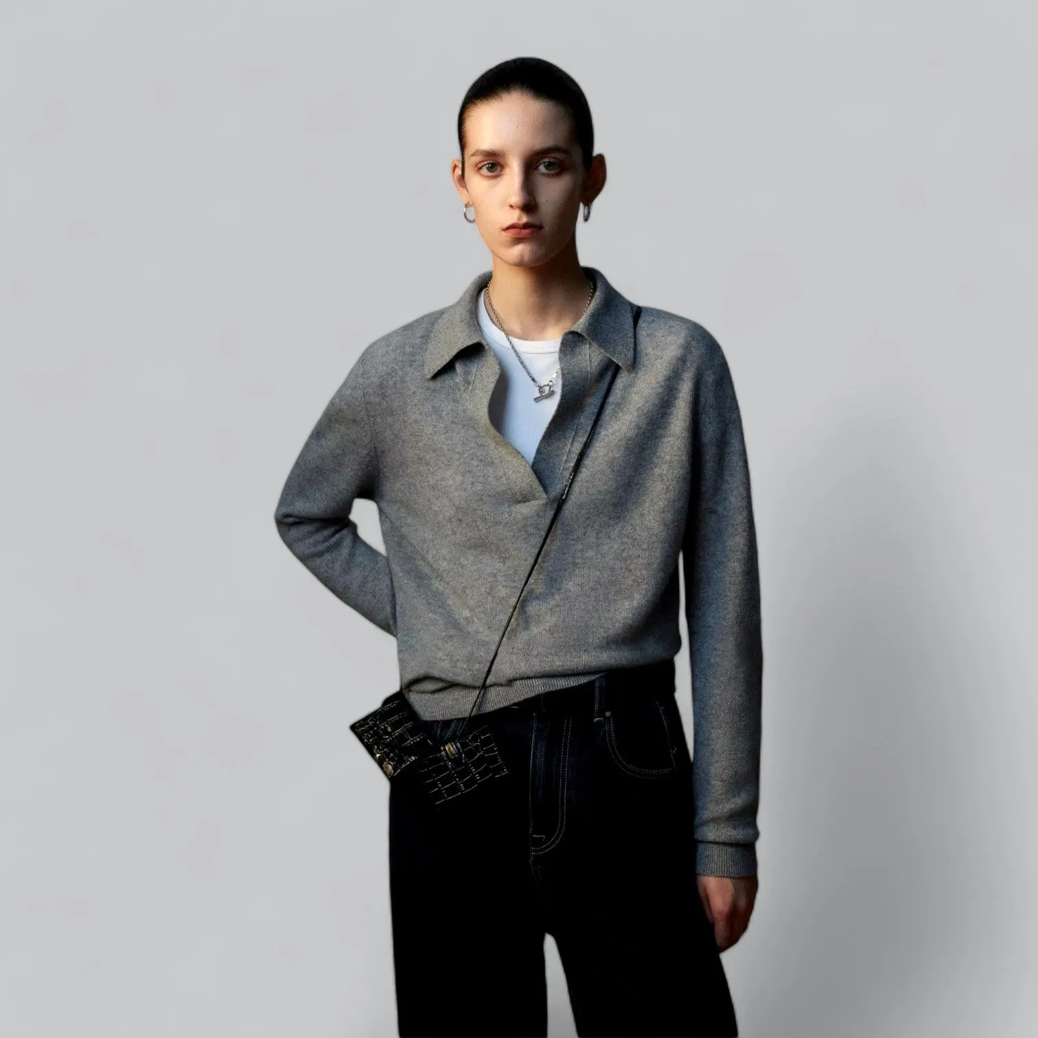 Cashmere Long Sleeve Polo V-Neck Sweater for Men | Soft, Warm, Lightweight Knitwear