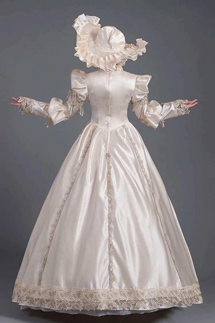 Champagne Court Style High Waisted Long Sleeves Single Breasted Ruffled Victorian Lolita Prom Dress