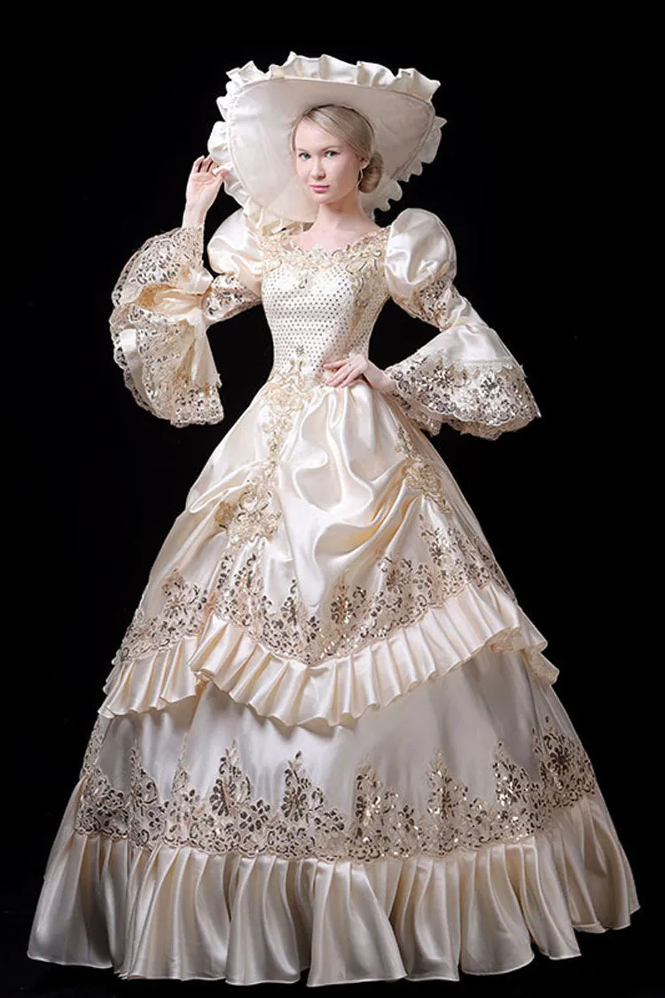 Champagne Court Style High Waisted Ruffled Multi-Layer Victorian Lolita Prom Dress